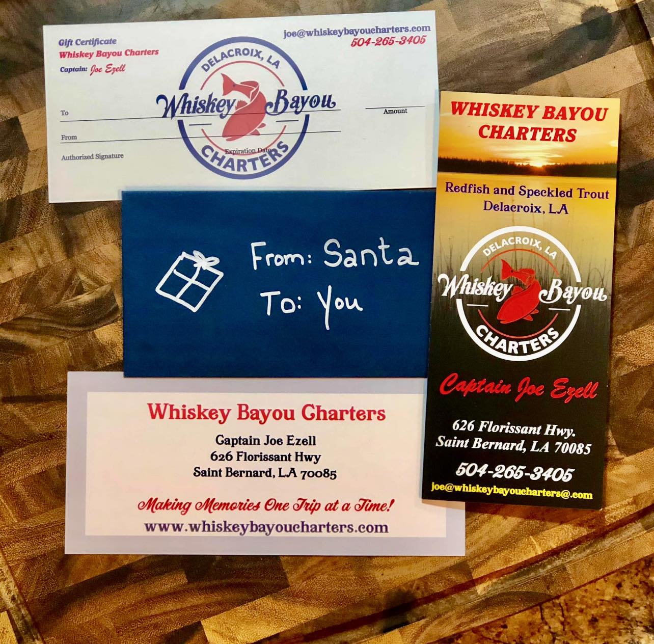 Image of gift certificates for whiskey bayou charters